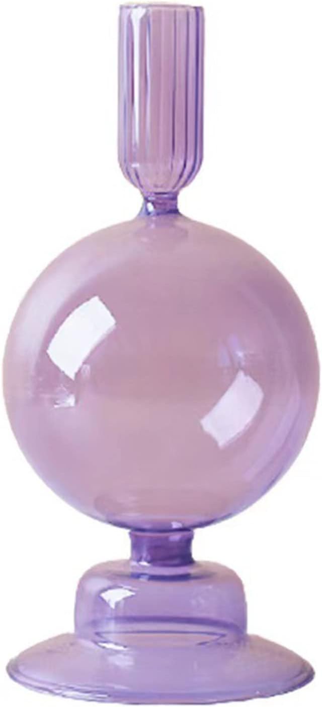 LKPOMI Glass Candlestick Holders - Colorful Glass Taper Candle Stand - Modern Elegant Candle Sticks - Pink