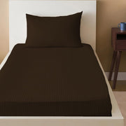 Sleep Well Microfiber Stripe Fitted Sheet with Pillowcase Set - 90x200+17cm (Beige) - Chocolate Brown 90x200+17cm
