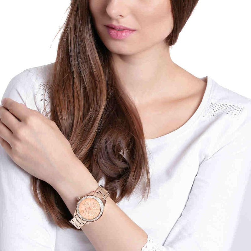Stella Watch for Women, chronograph movement with Stainless steel or leather Strap - Rose Gold Tone