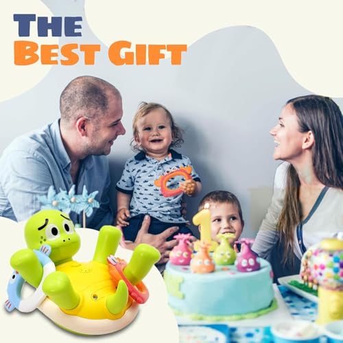AM ANNA Baby Bath Toys, Turtles Bath Toy One-Touch Water Spray Button with 5 Rings,Rechargeable Bath Toys for Kids,Interactive Swimming Toys, Waterproof Water Toys for Babies