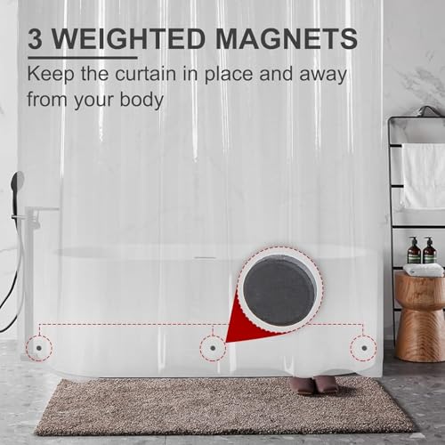 Aputue Clear Shower Curtain Liner, 180 x 180 cm PEVA Waterproof Lightweight Shower Liner Heavy Duty Plastic Shower Curtain, with 12 Rustproof Metal Grommets and 3 Magnets for Bathroom
