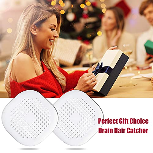 Bovinde Hair Drain Catcher,Square Drain Cover for Shower Silicone Hair Stopper with Suction Cup,Easy to Install Suit for Bathroom,Bathtub,Kitchen 2 Pack (White)