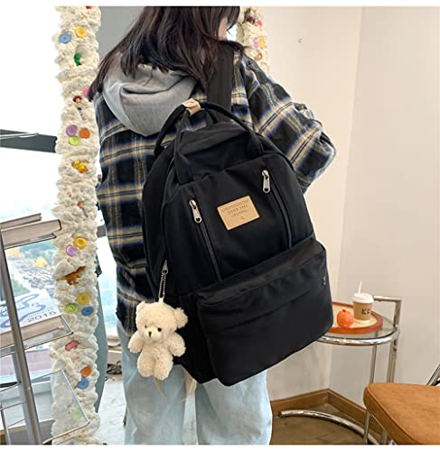 JHTPSLR Preppy Backpack with Plushies Cute Vintage Backpack for School Girls Light Academia Bookbags Solid Aesthetic Backpack