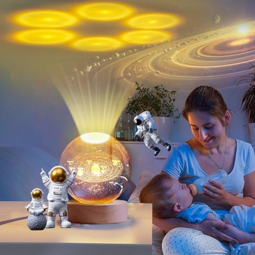 Goodern Night Lights Crystal Glass Ball Light 3D Solar System Nightlight Wooden LED Display Base Stand Home Decor Ornaments Birthday Present Lamp Funny Night Light Warm Light Art Gifts for Kids-A