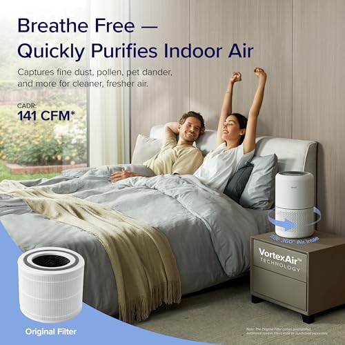 Levoit Air Purifiers for Home Dust Smoke Pet Hair, Up to 40m�, H13 True HEPA Air Filter with Timer, Sleep Mode, Ozone Free, 24dB Quiet Air Cleaner for Bedroom, Office, Core 300, White