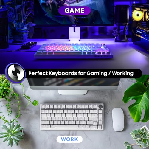 Baytion Mechanical Gaming Keyboard, 82 Keys 75% Compact Gaming Keyboard with Rainbow LED Backlit Wired Anti-Ghosting Mechanical Keyboard with Knob for Windows and Mac, White(Red Switchesï¼