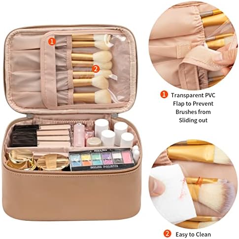 OCHEAL Makeup Bag, Portable Cosmetic Bag, Large Capacity Travel Makeup Case Organizer, Black Makeup Bags For Women Toiletry Bag for Girls Traveling With Handle and Divider