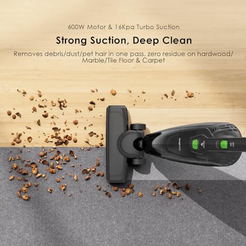 Oraimo Upright Stick Vacuum Cleaner 2-in-1, Handheld Hoover 600W 16000Pa High-Power Suction, 2 HEPA Filters, 500ML Dust Cup, 5M Cord Lightweight Household Hoover for Hardwood, Tile, Carpet&Tight Space