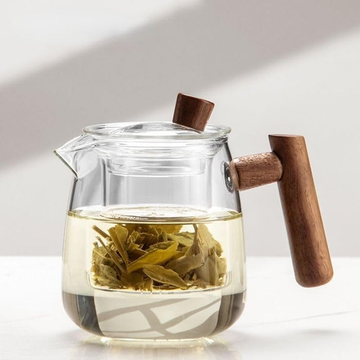 Glass Teapot with Infuser, Heat Resistant Borosilicate Glass Tea Kettle with Strainer and Wood Handle, Blooming and Loose Leaf Tea,saffron crocus,lemon, Stovetop Safe, 550ML (yanxie clear)
