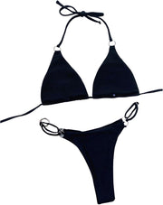 GORGLITTER Women's 2 Piece Ring Linked Tie Back Swimwear Halter Triangle Bikini Swimsuit