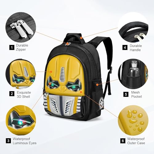 Ybaier Kids Backpack for School, Child Boys Bookbag, Kindergarten Elementary Toddler Bag Gift Ideas (Yellow)