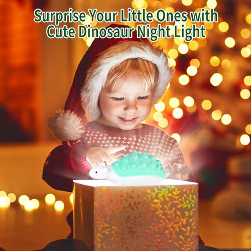 SALUOKE Dinosaur Kids Night Light,Silicone Nursery Dino Lamp with Pop Bubble,7 Nightlight Modes Rechargeable Bedside Touch Lamp,Baby Room Decor,Cute Lamp Dinosaurs Gifts for Toddler(Green)
