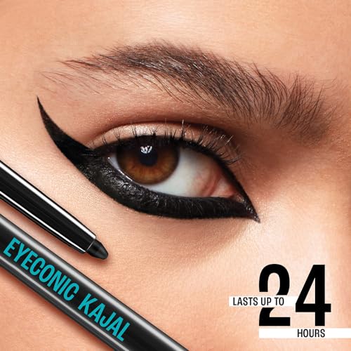 LAKMÉ Eyeconic Black Kajal, Matte Kohl Liner in a Twist Up Pencil - Waterproof, Smudge Proof & Long Lasting Eye Makeup, 0.35 g Twin Pack