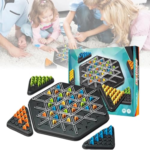 AM ANNA Chain Triangle Chess Game, Triggle Rubber Band Game,Brain Games Triangle,2 to 4 Players Triangle Peg Rubber Band Game, for Kids and Adults Board Games Family Night (Triangle Chess)