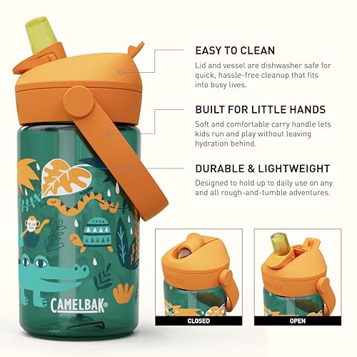 CamelBak Thrive Flip Straw Kids 14oz Water Bottle with Tritan Renew – Easy Carry - Straw Top, Jungle Animals