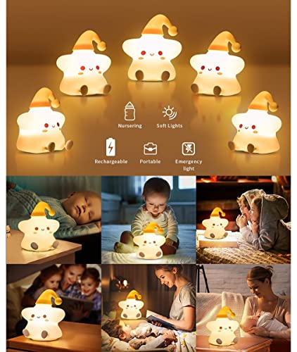 MCHERRY Night Light for Kids, Baby Night Light Lamp for Kids Room Star Girls Night Light, Silicone Nursery Squishy Soft Rechargeable Color Changing Cute Night Light, Star Birthday Gift