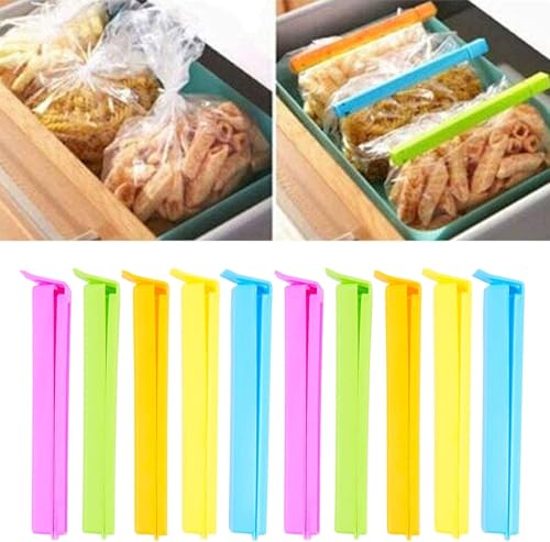 12 Pieces Food Clips Bag Sealing Clips, Food Bag Clips for Food Storage, Food Clips for Bags, Plastic Clips for Food Bags, for Kitchen Sweets Snack(Green/Blue/Yellow/Pink)