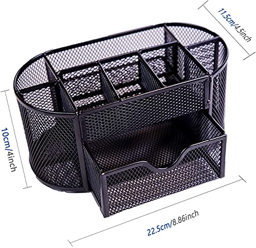 KASTWAVE Desk Organizer with Drawer, Desktop Organizer and Accessories with 9 Compartments for Pen Pencil Organizer Holder, Black