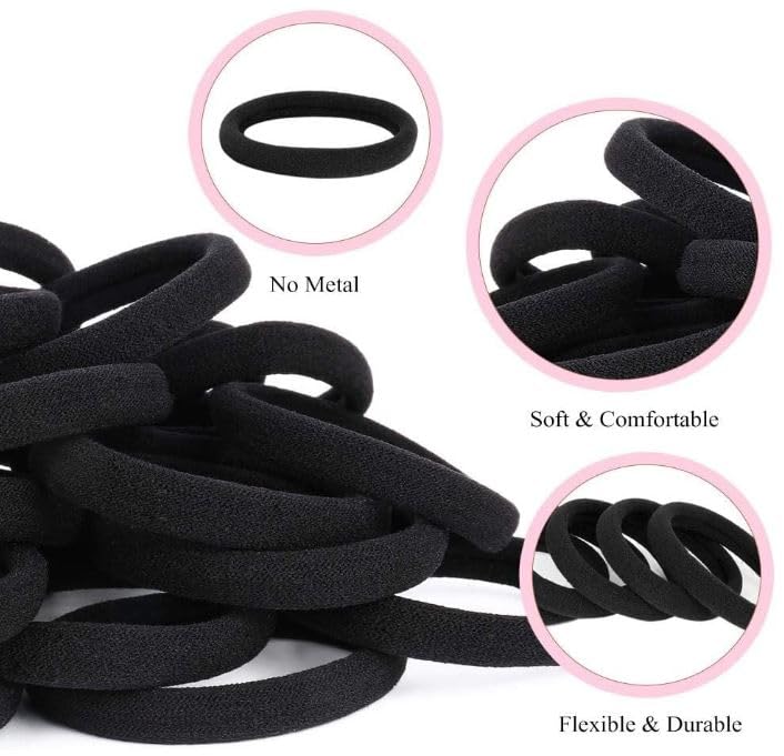 La Bella Sets 100 Pcs Black Hair Ties Ponytail Holder Elastic Hair Bands For Women Girls- Scrunchie Hair Accessories - For Hairstyling Braiding in Home, Gym, Office, Travel and Saloon (Medium- 4 cm)