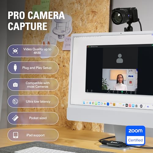 Elgato Cam Link 4K, External Camera Capture Card, Stream and Record with DSLR, Camcorder, ActionCam as Webcam in 1080p60, 4K30 for Video Conferencing, Home Office, Gaming, on OBS, Zoom, Teams, PC/Mac