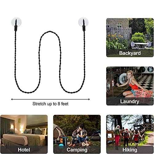 Excefore Portable Travel Clothes Line 4 Pieces 8ft/2.5M Windproof Retractable Clothes Rope Line with Hooks and Suction Cups for Camping Accessories Cruise Essentials Outdoor and Indoor Use