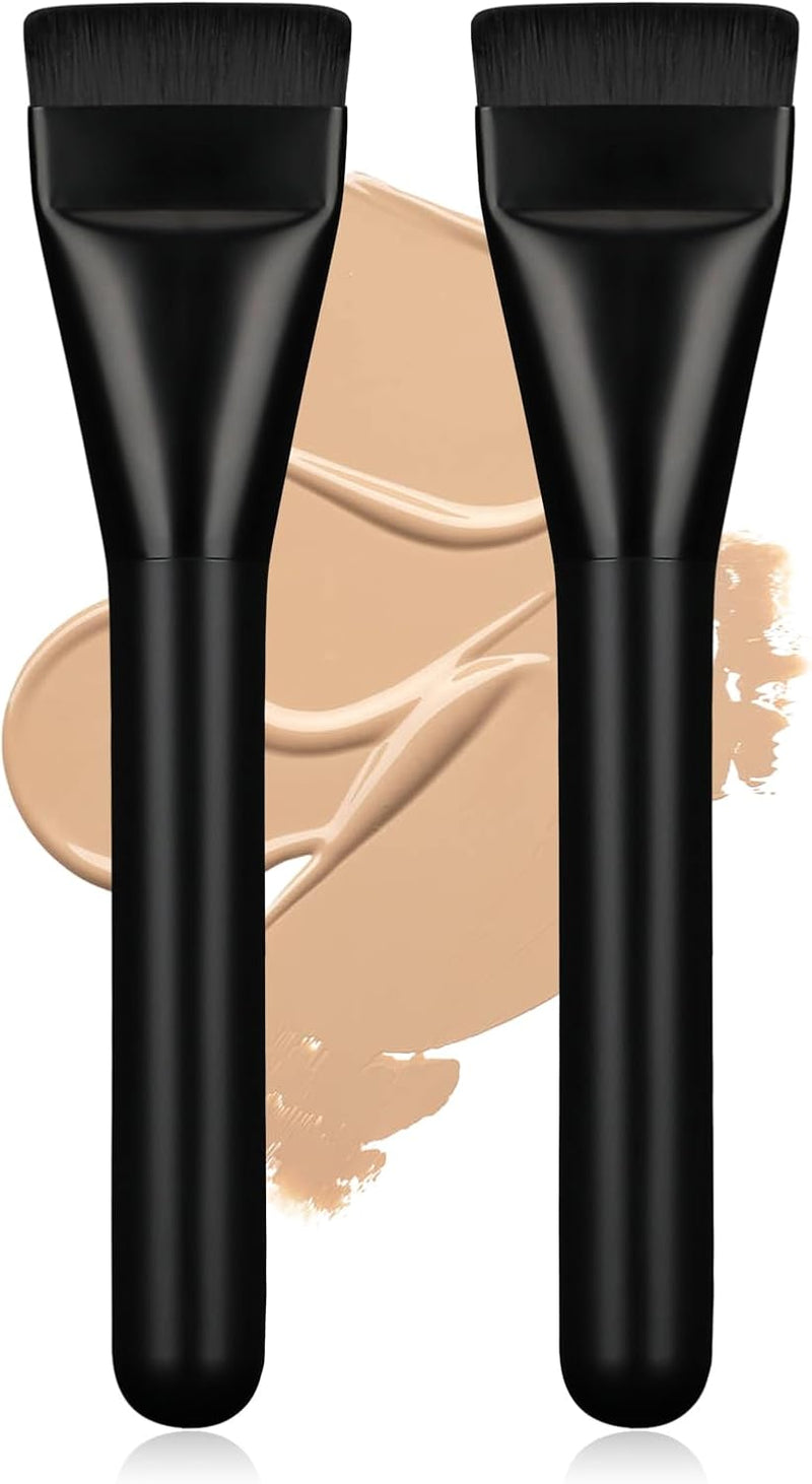 BEAUTYFACTOR Flat Foundation Brush,Korean Makeup Brush Spatula Facial Brush for Liquid Foundation,Premium Face Makeup Brush for Blending Cream (Silver)