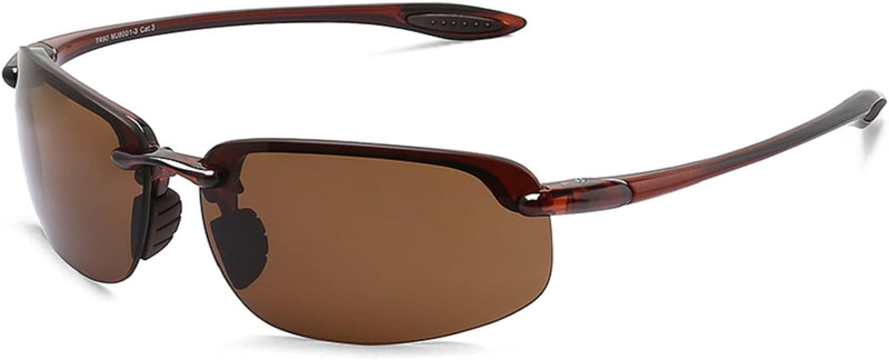 JULI Sports Sunglasses for Men Women Tr90 Rimless Frame for Running Fishing Baseball Driving MJ8001 - C3-Brown/Brown Polarized