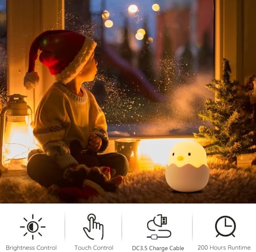 Dimmable Kids Night Light - Touch Control Rechargeable Night Lamp for Baby & Children, Bedroom Sleep Aid & Gift