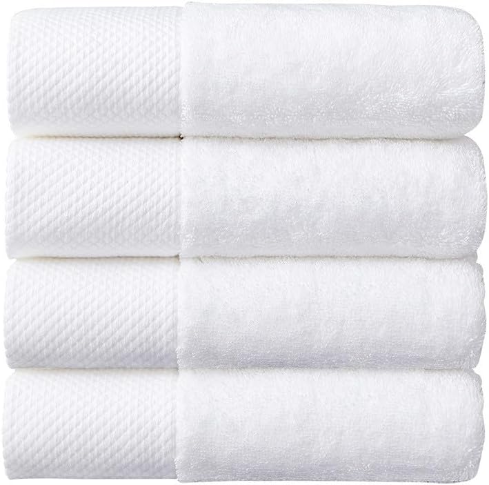 SKY-TOUCH Bath Towel 100% Cotton 4pcs, Premium Hotel Quality Large Bath Towel 70x140 cm, 600GSM Premium Bath Sheet Soft & Highly Absorbent for Home Bathroom Hotel (White)