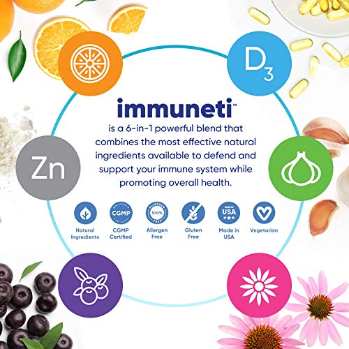 Immuneti Nutrition Advanced Immune Defense, 6-in-1 Powerful Blend of Vitamin C, Vitamin D3, Zinc, Elderberries, Garlic Bulb - Supports Overall Health, Provides Vital Nutrients & Antioxidants