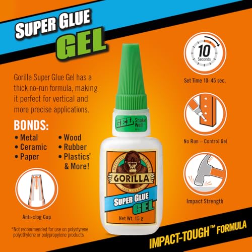 Gorilla Super Glue Gel, 15 Gram, Clear, (Pack of 1)