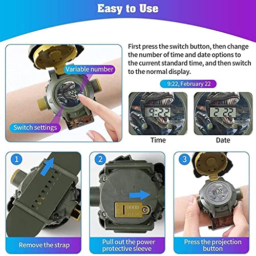 Watch with 24 Kinds of Dinosaur Projection Pattern Cartoon Children Digital Dinosaur Watch Toy for Boys and Girls Children Toy Watches with Cover Adjustable Date and Time Projector Watch