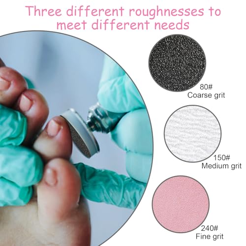 61 Pcs Sanding Paper Discs with Metal Nail Drill Bit, 25mm Pedicure Disc Replacement Sanding Discs Bits Foot File for Manicure Pedicure Electric Remover Dead Skin Callus (#80#150#240 Grit)