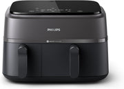 Dual Basket AirFryer 3000 Series - 2750W, 9L Capacity, 2 Basket Drawers, 8 Presets Touchscreen, Black - NA350/00 - With Breakfast set Dual Basket 9L