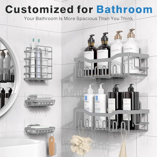 WEKOTEE Shower Caddy 4 Pack, Adhesive Shower Shelves Organizer for Bathroom Storage&Home Decor&Kitchen, Rustproof Stainless Steel Bathroom Organizer (43-05)