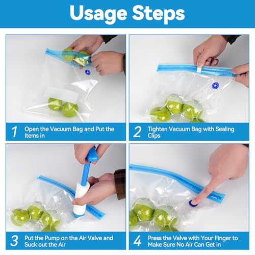 WVacFre Sous Vide Bags 15 pcs Reusable Vacuum Sealer Bags Zip Lock bag for Food Storage and Cooking BPA Free with 2 Sealing Clips