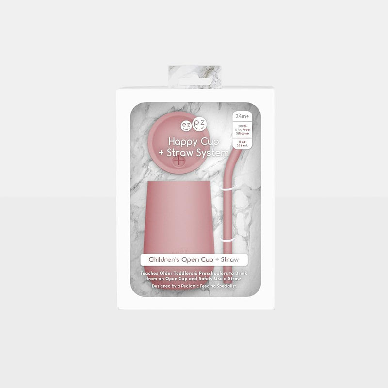 ezpz Mini Cup + Straw Training System - 100% Silicone Training Sippy Cup for Infants + Toddlers - Designed by a Pediatric Feeding Specialist (Blush)