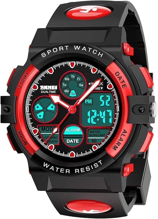 Kids Watch,Unisex Kids Watch for 3-15 Year Old Boys,Digital Sport Outdoor Multifunctional Chronograph LED 50 M Waterproof Alarm Calendar Analog Watch with Luminous for Children,Kids Gift (Red)
