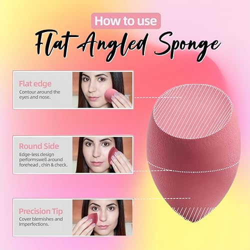 BS-MALL Makeup Sponge Set Blender Sponges 7 Pcs for Liquid, Cream, and Powder, Multi-colored with 1 Mini Makeup Sponge Pink (A-Pink)