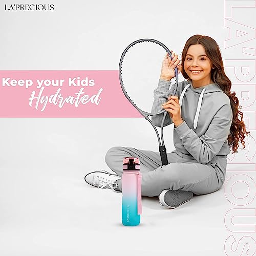 LA' PRECIOUS Water Bottle for Kids & Adults,500ML, 350ML -USA Tritan Material, Non-Toxic BPA Free, Fast Flow, Flip Top Leak Proof Lid. (Pink/Green, 350ML)