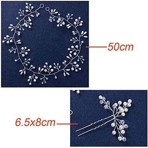 Wedding Pearl Hair Vine *1 + Crystal Hair Pins *4 - Bride Jewelry Hair Accessories Bridal Headband Headwear Pearl Wedding Hairband Headpiece for Wedding Prom Party Festival Headdresses for Women Girls