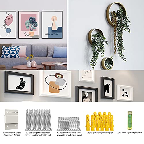 Z-Clamps, Used to Hang French Splint Picture Hanger Hardware kit, Wall Bracket Interlocking Wall Bracket Hardware kit, Used to Hang Mirrors, Panels, Shelves, headboards, Art Frames. (4" (6Pairs))