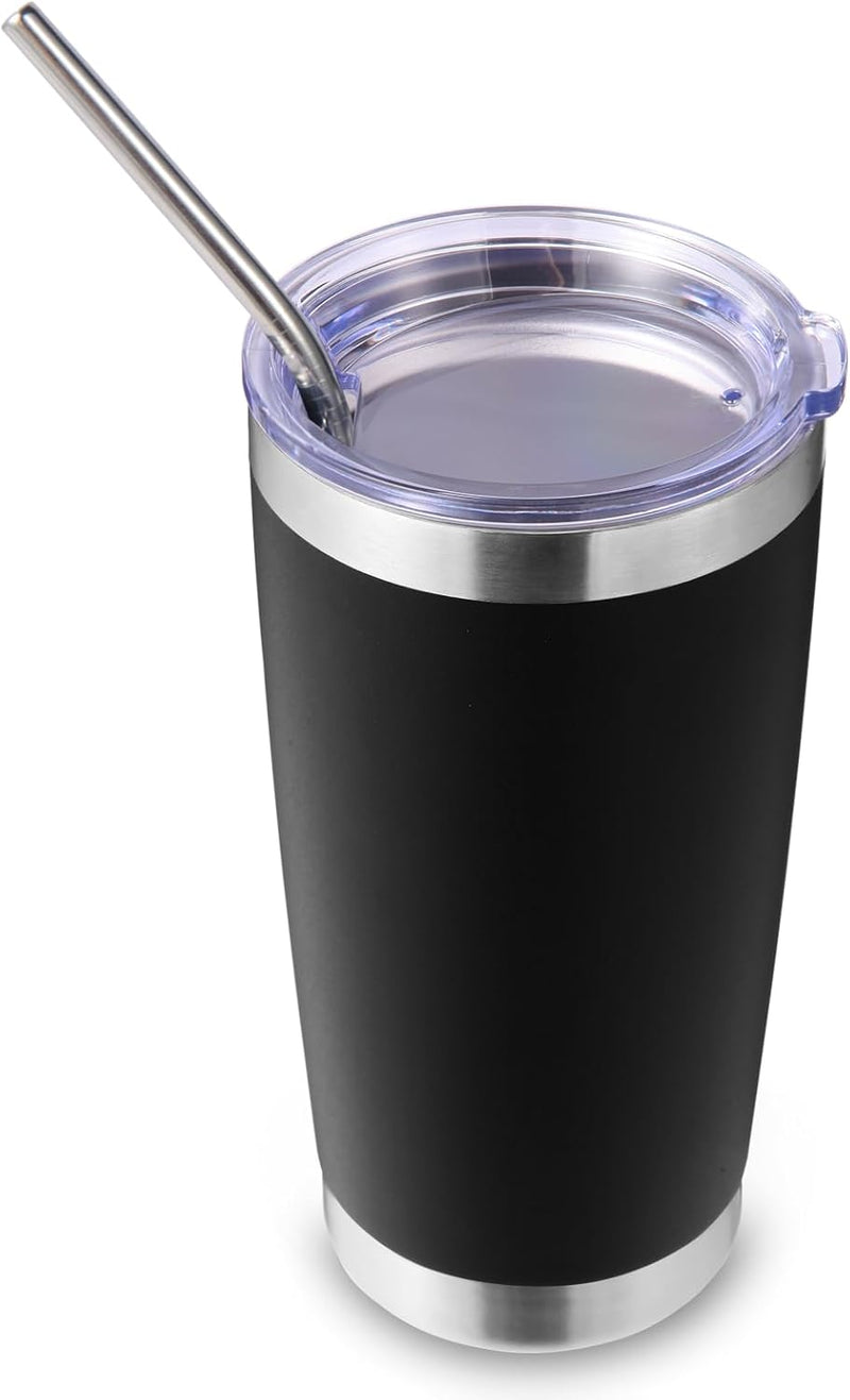 Volhoply 20oz Stainless Steel Tumbler with Lid and Straw,Double Wall Insulated Travel Iced Coffee Mug Fits Car Cup holder,Powder Coated Cups for Hot and Cold Drinks,Gifts for Women Men（White,1 Set）