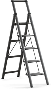 Step Ladder Folding Step Stool, Heavy Duty 330 Lbs Load Stepladder, Small Kitchen/Closet Ladder for Adults/Kids, Lightweight Step Ladder with Anti-Slip Wide Pedal for Home, Black (3 Step) - 5 Step
