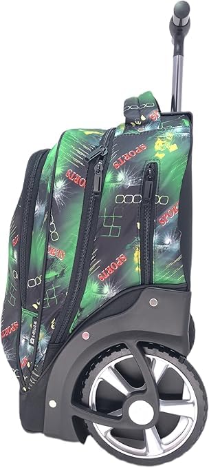 18-Inch Big Wheel Kids' School Trolley Backpack with Lunch Bag & Pencil Case. (SPORTS GREEN DESIGN)