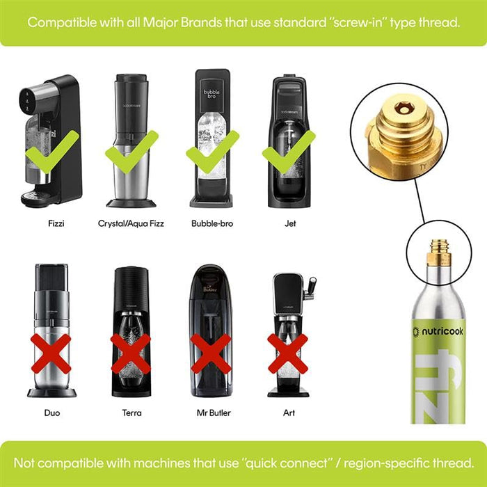 Nutricook Fizzi CO2 Cylinder, 60L Capacity, Compatible with Multiple Soda Makers, Universal Refillable Canister,Beverage Grade CO2,10-Year Lifespan