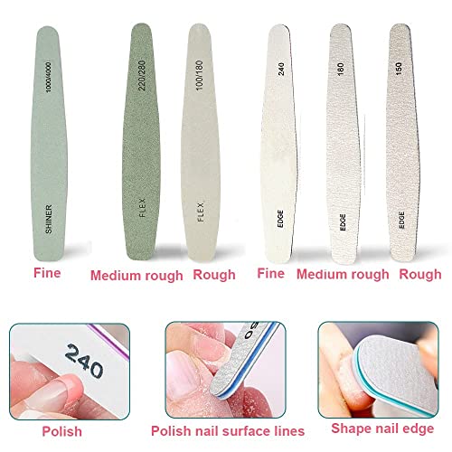 MOLANLY REGO Nail File and Buffer, Professional Double Sided Nail Buffer Block Emery Board for Nature Acrylic Nails, Manicure Pedicure Tool and Nail Buffing Files 6pcs set