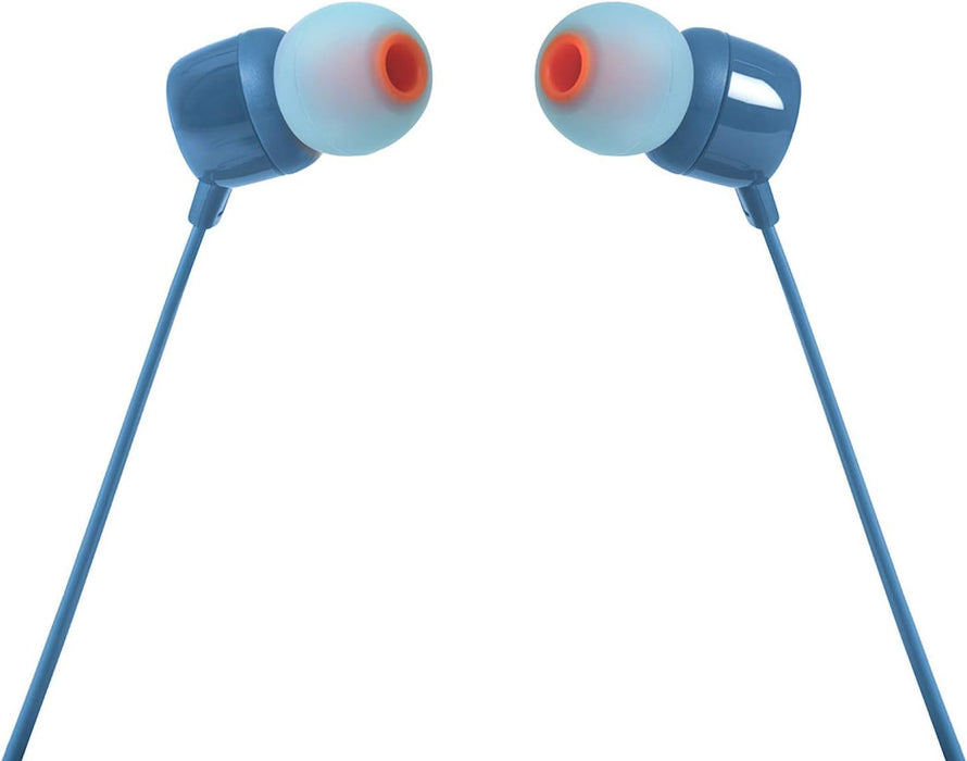 JBL Tune 110 Wired In-Ear Headphones, Deep and Powerful Pure Bass Sound, 1-Button Remote/Mic, Tangle-Free Flat Cable, Ultra Comfortable Fit - Black, JBLT110BLK