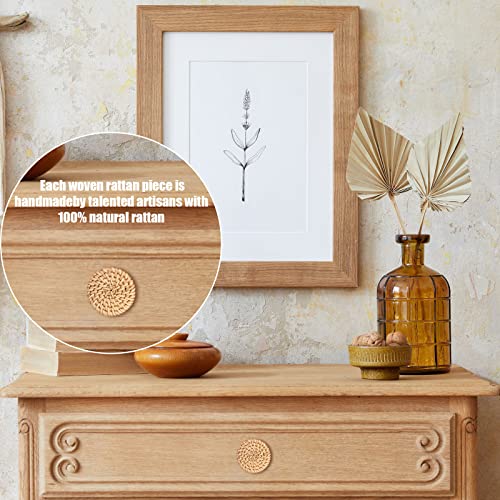 Blulu Boho Rattan Dresser Knobs Round Wooden Drawer Knobs Handmade Wicker Woven and Screws for Boho Furniture Knobs Cabinets Dresser Handles Hardware Pulls Cabinet Knobs (Natural,6 Knobs and 6 Screws)
