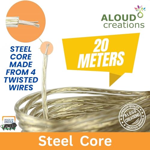 Aloud Creations PVC Coated Steel Wire Rope for Drying Clothes/ Clothesline, Length 20 Meter with 2 Plastic Hooks (Multi Colour) � Pack of 1